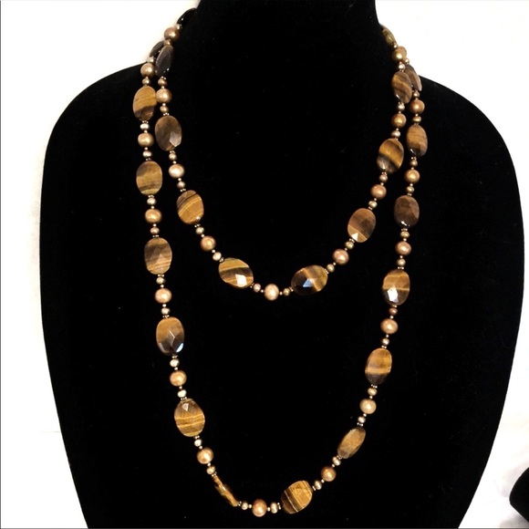Jewelry - Long Tiger's Eye & Pearly Necklace